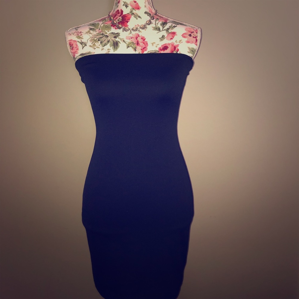 Black strapless mini dress